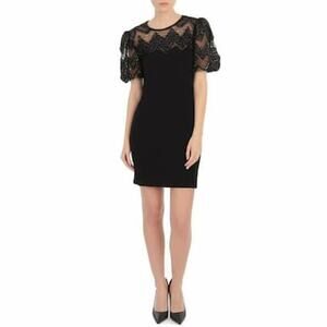 Vintage Women's Sequined Mini Dress Size 12P Black Puff Sleeves Leslie Fay